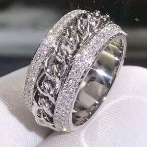 Three Layer Weave Anillos Luxury Eternity Promise Ring for Women, HA4675
